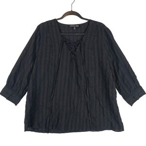 Haute Fox Womens 3X Black Lace Up V-Neck Cotton Boho Blouse NJ1446P-T
